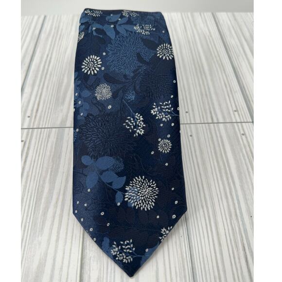 Banana Republic Men’s Tie Navy Blue Dandelion Floral Print Polyester Necktie - Picture 1 of 2